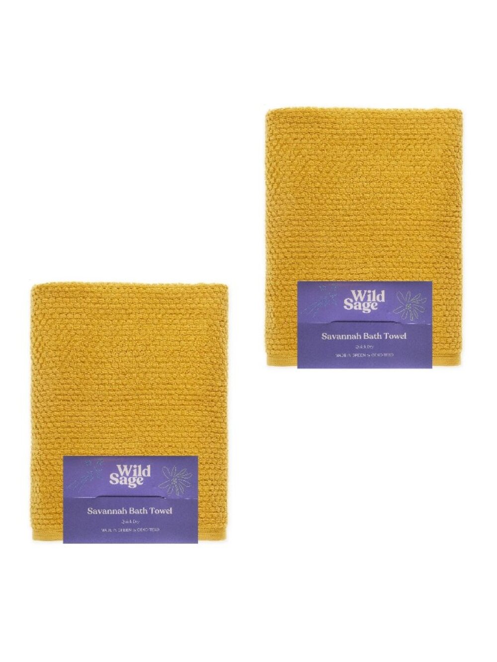2 new YOLK YELLOW Wild Sage Savannah Quick Dry 90% Cotton 30"x54" BATH TOWELS